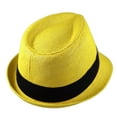 thumbnail image 2 of Gelante Summer Fedora Panama Straw Hats with Black Band- Gold-L/XL, 2 of 3