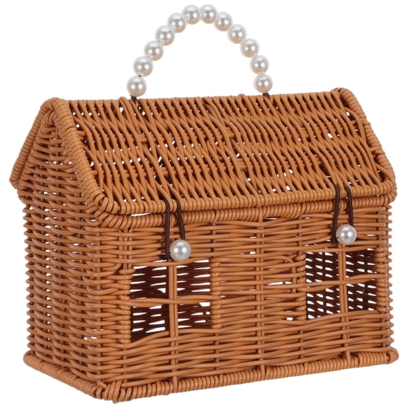 BESTYASH Portable Light Brown Rustic Woven Basket for Summer Beach Camping and Decorative Storage