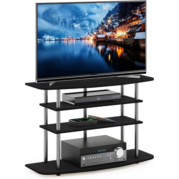 TV Stand for Up to 43 Inch TV, 4-Tier, Black Oak