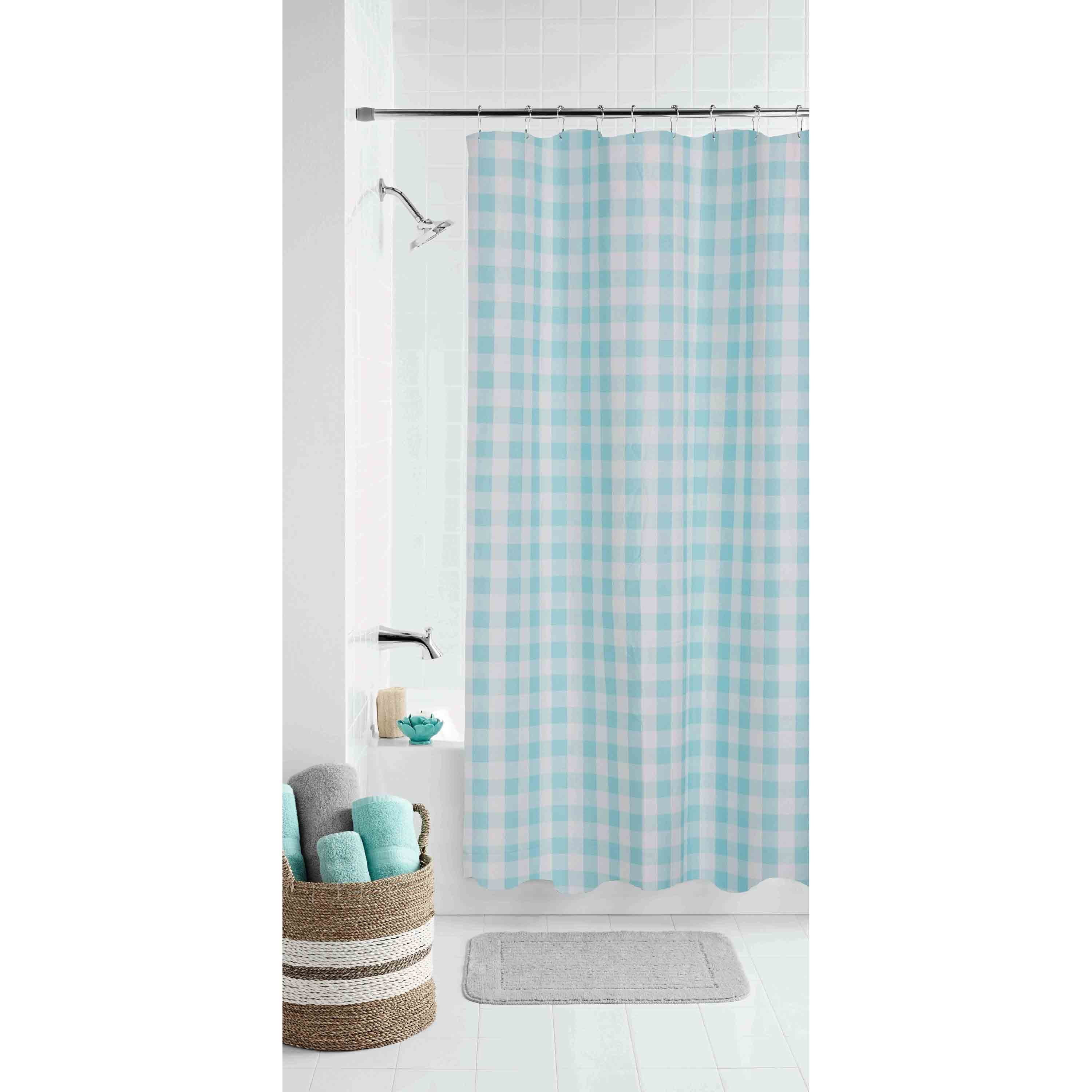 Mainstays Aqua Gingham Polyester Shower Curtain, 70x72