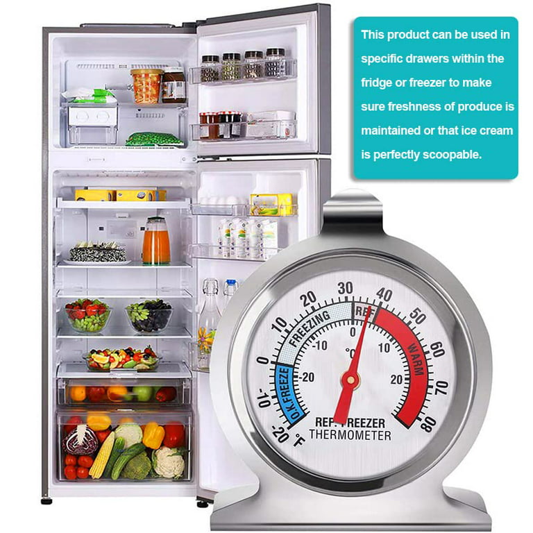 2 Pack Refrigerator Thermometer, Classic Fridge Thermometer Large Dial,Stainless Steel Freezer Thermometer with Red Indicator Thermometer - Freezers