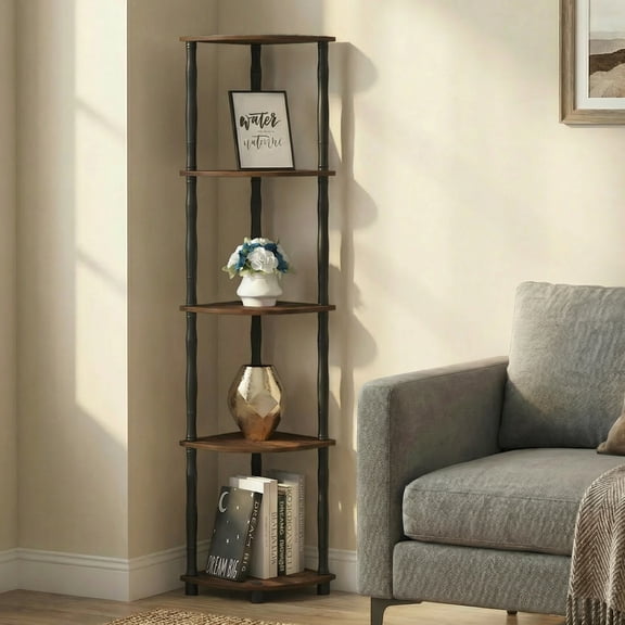 Furinno TURN-N-TUBE 5-Tier Corner Bookshelf Amber Pine