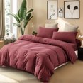 thumbnail image 5 of PURE ERA 3pc Duvet Cover Set-Jersey Cotton 100% T-Shirt Cotton-Ultra Soft Breathable -Queen Size,Red, 5 of 5