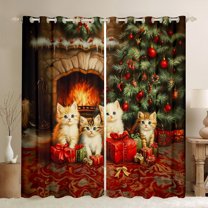 Feelyou 3D Kawaii Cat Curtains Pack of 2 (42x84 Each) for Child, Western Christmas Festival Curtains Blackout, Kitten Animal Bedroom Curtains, Microfiber Bedroom Decor