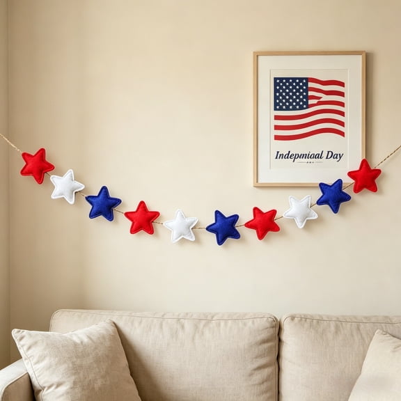 Eolstice Independence Day Garland, 220cm Stars and Stripes Banner, Red White Blue Patriotic String Flag Decor for 4th of July, Memorial Day, Indoor Outdoor