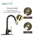 thumbnail image 4 of Akicon Two-Tone Matte Black & Gold Pull Out Kitchen Faucet with Deck Plate, Single Level Solid Brass Kitchen Sink Faucets with Pull Down Sprayer, 4 of 5