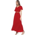 thumbnail image 2 of eloria Women's Georgette Frilled Design V Neck Sleevless Party Long Maxi Dress, Color : Light Red | Size : S, 2 of 6