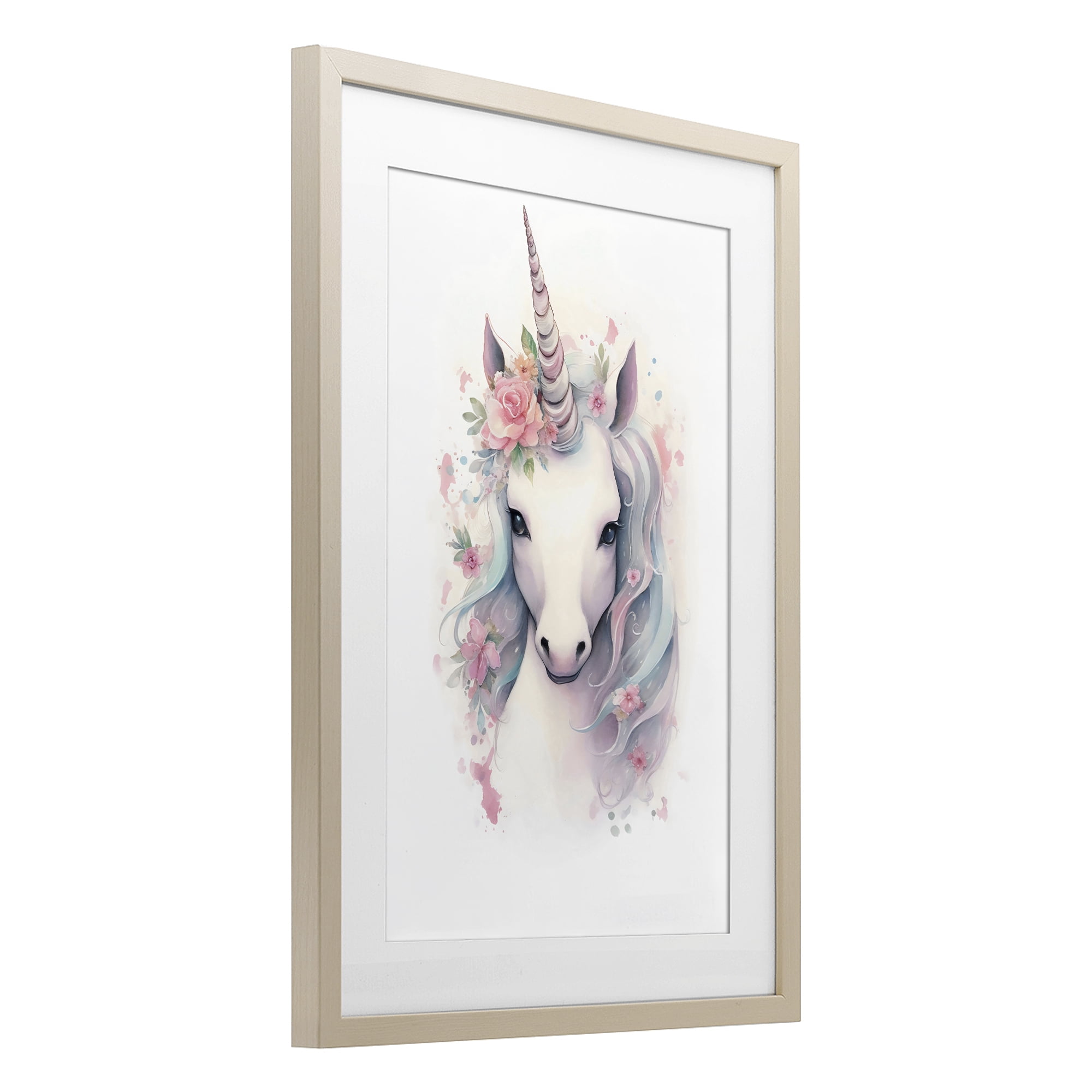 Stupell Industries Unicorn with Pink Flower Crown Birch Framed Print Under Glass, design by Creative Studio