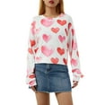 thumbnail image 3 of Gureui Valentine's Day Sweatshirt for Girls Women Long Sleeve Heart Print Graphic Relaxed Knit Sweater Casual Plus Size Holiday Crewneck Pullover Blouse Top Knitwear, 3 of 8