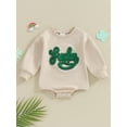 thumbnail image 2 of Jxzom Newborn Baby Boy Girl St. Patrick's Day Outfit 0 3 6 12 18 Months Fuzzy Letter Embroidery Sweatshirt Romper Oversized Bodysuit, 2 of 7