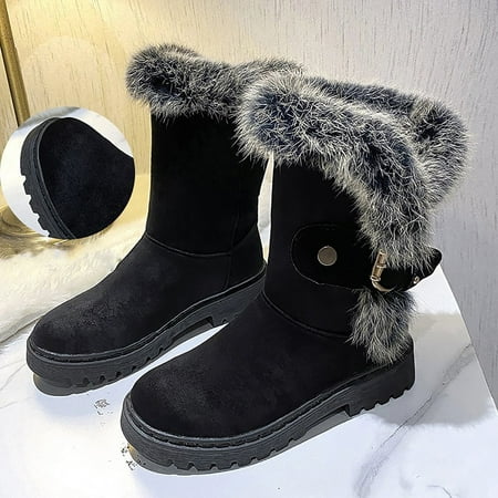 

Snow Boots Clearance Women Boots Slip-On Soft Snow Boots Round Toe Flat Winter Ankle Boots
