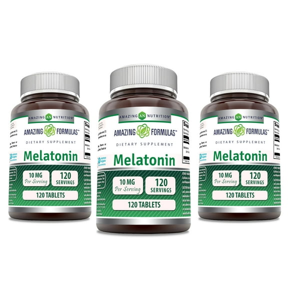 Amazing Formulas Melatonin 10mg 120 Tablets Supplement | Non GMO | Gluten Free | Made in USA | Pack of 3