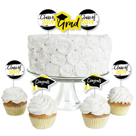 Yellow Grad - Best is Yet to Come - Dessert Cupcake Toppers - Yellow 2019 Graduation Party Clear Treat Picks - Set of