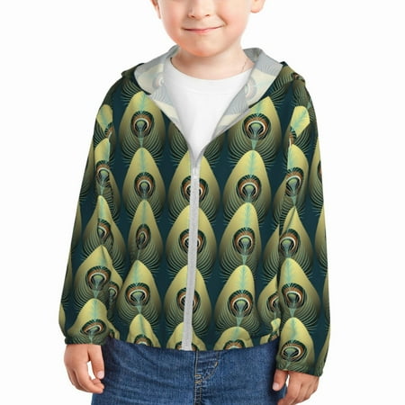 

Gaeub Peacock Gold Feather Print Athletic Sun Protection Hoodie for Kids Long Sleeve Outdoor UV Shirt Running Fishing Top for Boys Girls-2 Years
