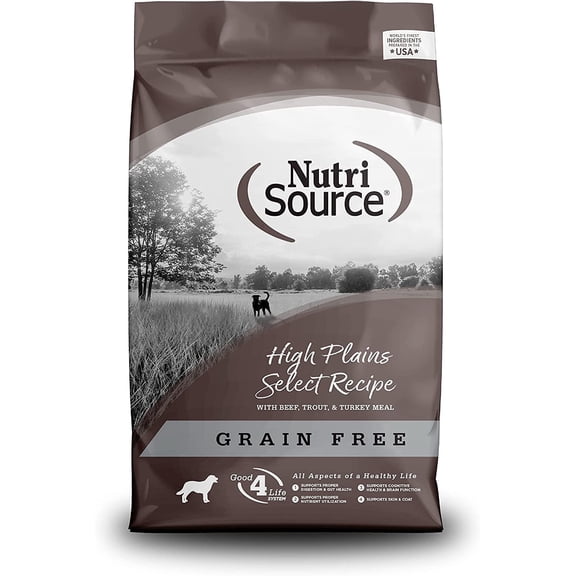 NutriSource High Plains Select Grain-Free Dry Dog Food, Beef, Trout and Turkey Meal, 26LB