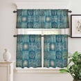 thumbnail image 3 of Kitchen Window Curtains Valance and Tier Set, Summer Ocean Palm Tree Carb Rod Pocket Tier Curtain Valance Set, Conch Shell Retro Blue Plaid Light Filtering Cafe Curtains for Bedroom Living Room, 3 of 9