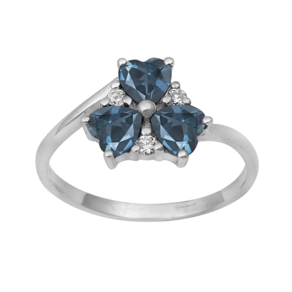 Mooneye Three Stone 4 mm Swiss Blue Topaz 925 Sterling Silver Valentines Day Gifts Women Heart Ring