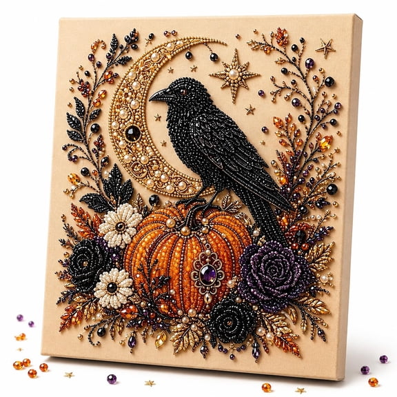 Halloween Ghost Pearl Art DIY Kit, Easy Pearl Bead Painting for Beginners, Cozy Fall Wall Decor, Creative Stress Relief Hobby, Family Activity and Handmade Gift