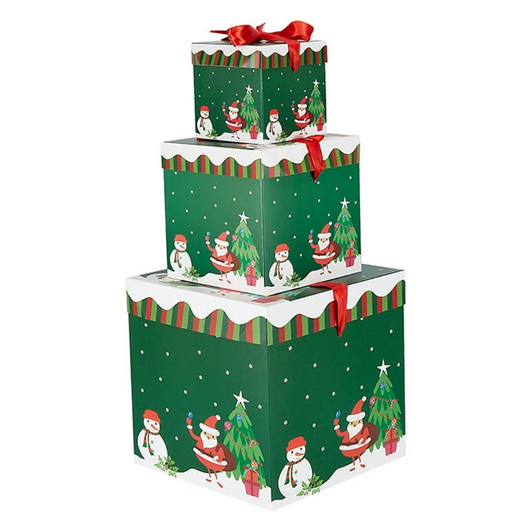 3Pcs Christmas Nesting Gift Box With Lid, Nesting Box Set, 3 Sizes, Square  Stackable, Christmas Elements Carton Tower Decoration, Holiday Thanksgiving
