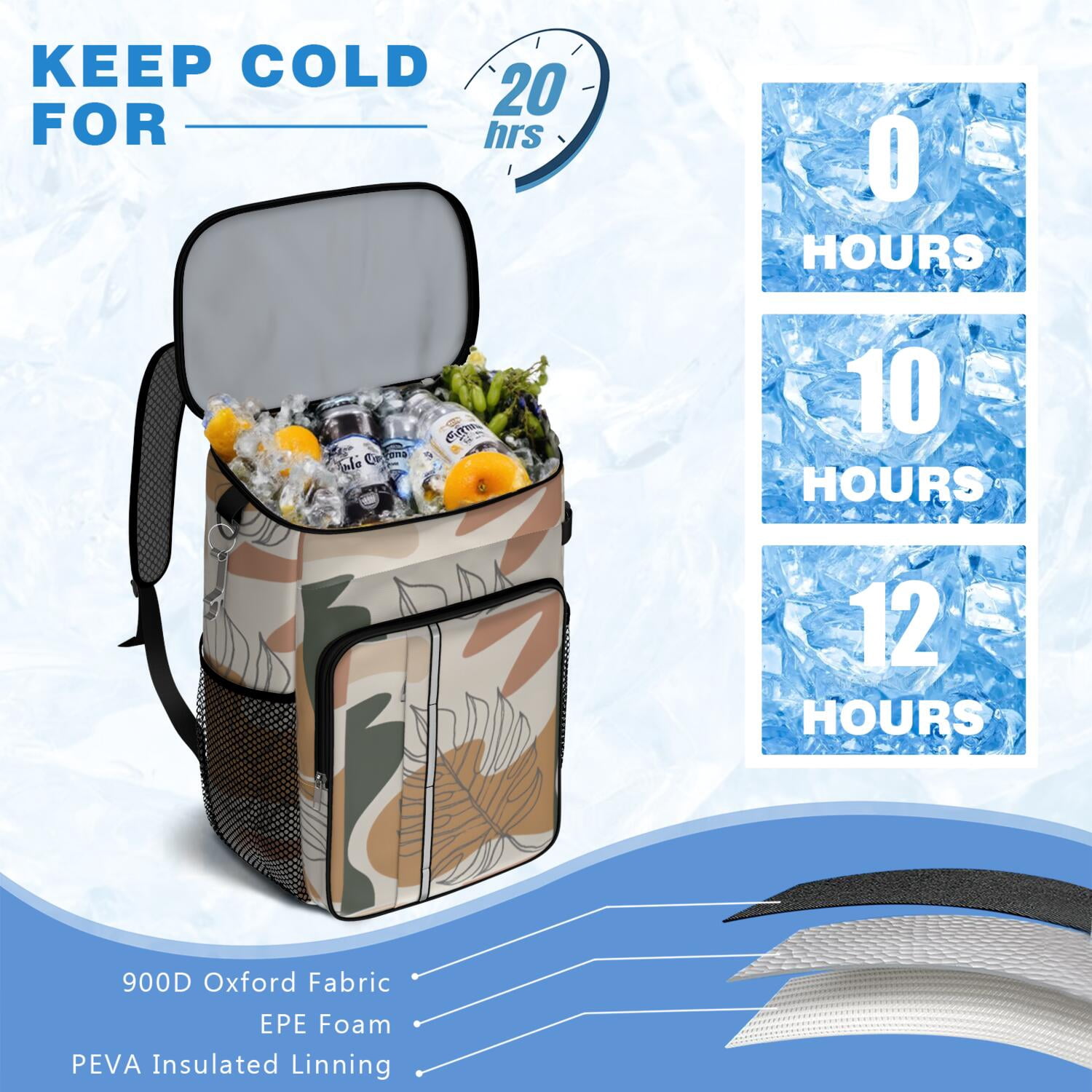 Travel Cooler Bag - Boho Bohemian Art Camping Beer Cooler Backpack with Bottle Opener- Waterproof Insulated Picnic Backpacks - Cooler Bag for Beach