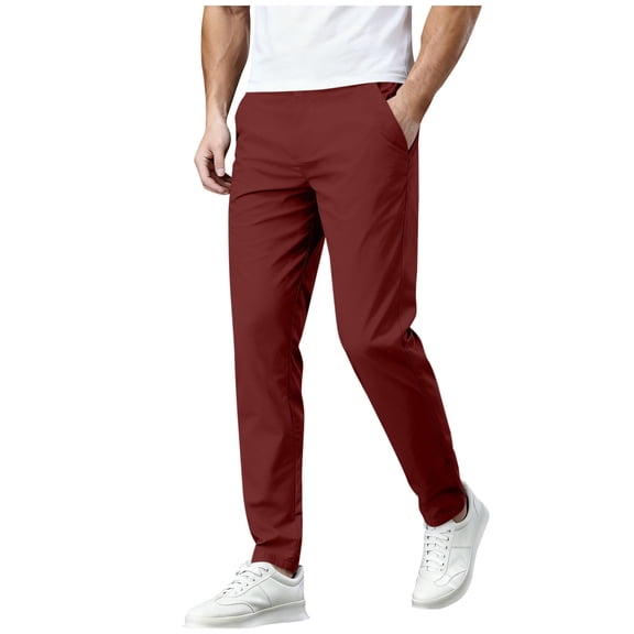 hoksml Men's Slim Fit Casual Pants Elastic Back Waist Button Zipper Pockets Outdoor Lightweight Trousers for Daily Comfort