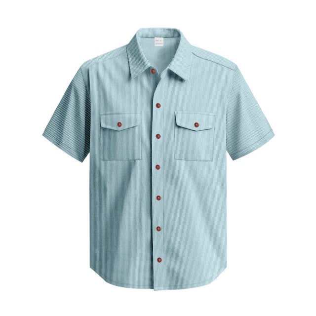 Chemise à Manches Courtes Décontractée pour Hommes avec Rayures en Velours Côtelé pour Usage Quotidien et Activités Sportives