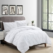 Global Linen 3-Piece Comforter set Pintuck Pinch Pleat Ultra-Soft, King, White