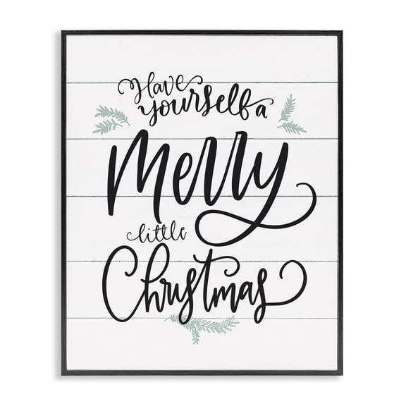 The Stupell Home Decor Collection Holiday Planked Look A Merry Little Christmas Black White and Blue Typography Framed Giclee Texturized Art, 11 x 1.5 x 14