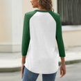 thumbnail image 3 of WTOBBY Women's V-Neck Raglan Sleeve Colorblock Blouse with 3/4 Sleeve, Casual Button Detail Top for Fall Season, Comfortable Fashion Apparel,Green L, 3 of 4