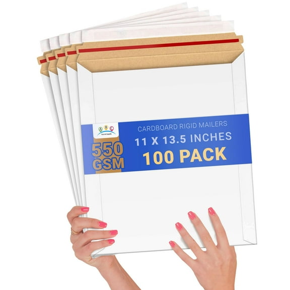 Rigid Cardboard Self Seal Mailers, 11 x 13.5 in., White, 100 Count