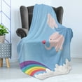 thumbnail image 4 of Blue and Pink Soft Flannel Fleece Throw Blanket, Nursery Graphic with Balloons and Rainbow on Sky, Cozy Plush for Indoor and Outdoor Use, 50" x 60", Multicolor, by Ambesonne, 4 of 5