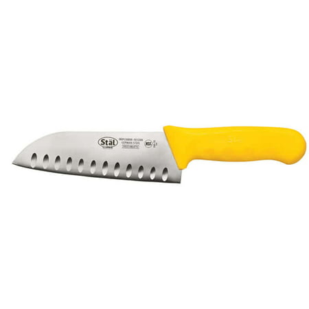 Winco KWP-70Y, 7-Inch Stal High Carbon Steel Santoku Knife, Polypropylene Handle, Yellow,