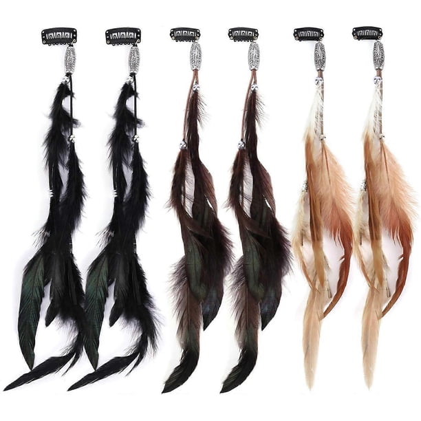 Feather Hair Accessories with Hair Clips (Set of 6), Bohemian & Indian Headdress, Women Feather Hair Extensions, Cladding Hair Accessories for Cosplay