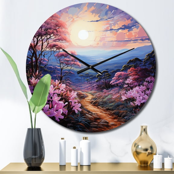 Designart "Rhododendron landscape Pointillism Dot III" Floral Oversized Wall Clock