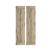 Ekena Millwork 11"W x 40"H Rustic Two Board Joined Board-n-Batten Pecky Cypress Faux Wood Shutters w/End Batten (Per Pair), Primed Tan
