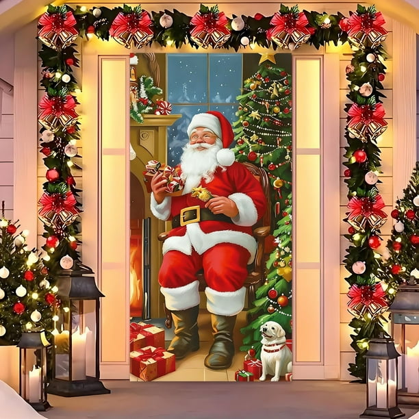 Cortina Navideña de Papá Noel para Puerta, Decoración Festiva | Tela de Nailon | 180 X 90 Cm | En Stock