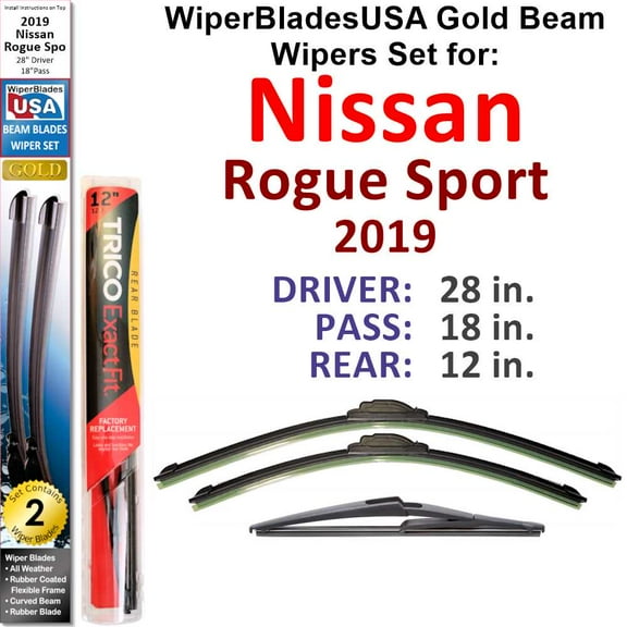 2019 Nissan Rogue Sport Beam Wiper Blades Wipers WBUSA (Set of 3) w/Rear Wiper