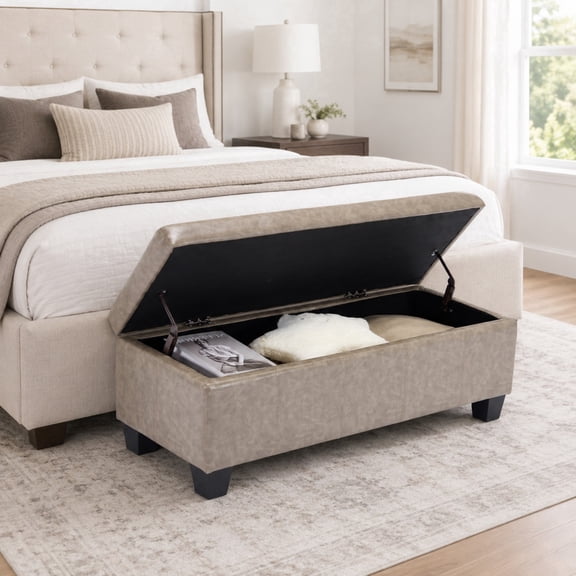 Ciphrias Storage Ottoman Bench Grey Upholstered Wood Legs For Bedroom