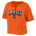 thumbnail image 2 of Women's WEAR by Erin Andrews Orange Syracuse Orange Bleach Wash Splatter Cropped Notch Neck T-Shirt, 2 of 3