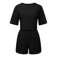 thumbnail image 4 of Xunmmm Women's Pajamas Set Comfortable Loose Solid Color Mesh Hollow Short Sleeve T-shirt and Short Home Clothes 2 Piece Set Loungewear, 4 of 6