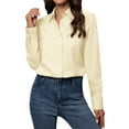 thumbnail image 4 of Siliteelon Women's Button Down Dress Shirts Cotton Long Sleeve Blouse Classic Fit Work Business Casual Tops Beige, 4 of 7