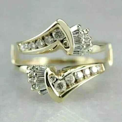 Round 2 Ct Simulated Diamond Wrap Ring Solid 925 Silver 14K Gold Plated