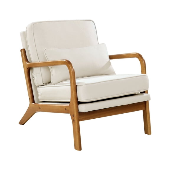 Mid-Century Modern Accent Chair, Linen Armchair w/ Cushion - Living Room Bedroom