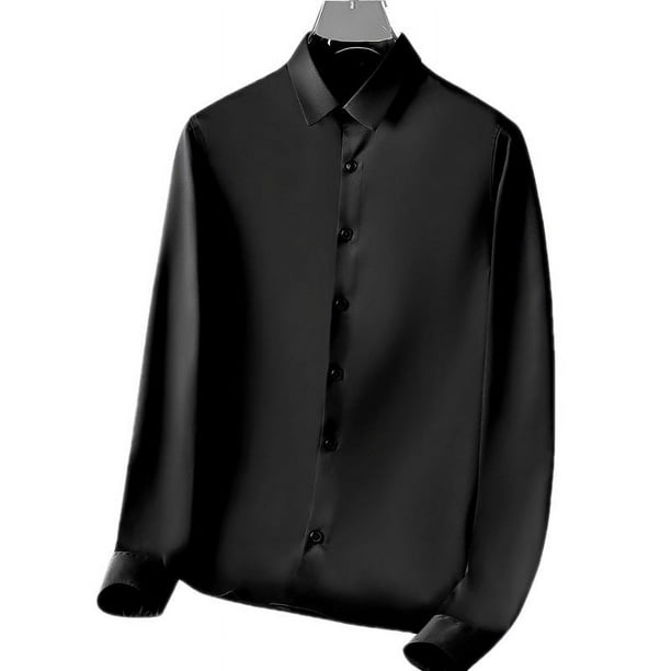 Camisa de primavera y otoño para hombre, de manga larga, sin planchado, antiarrugas, informal, de negocios, de vestir profesional, de verano, de alta gama, ligera y de lujo