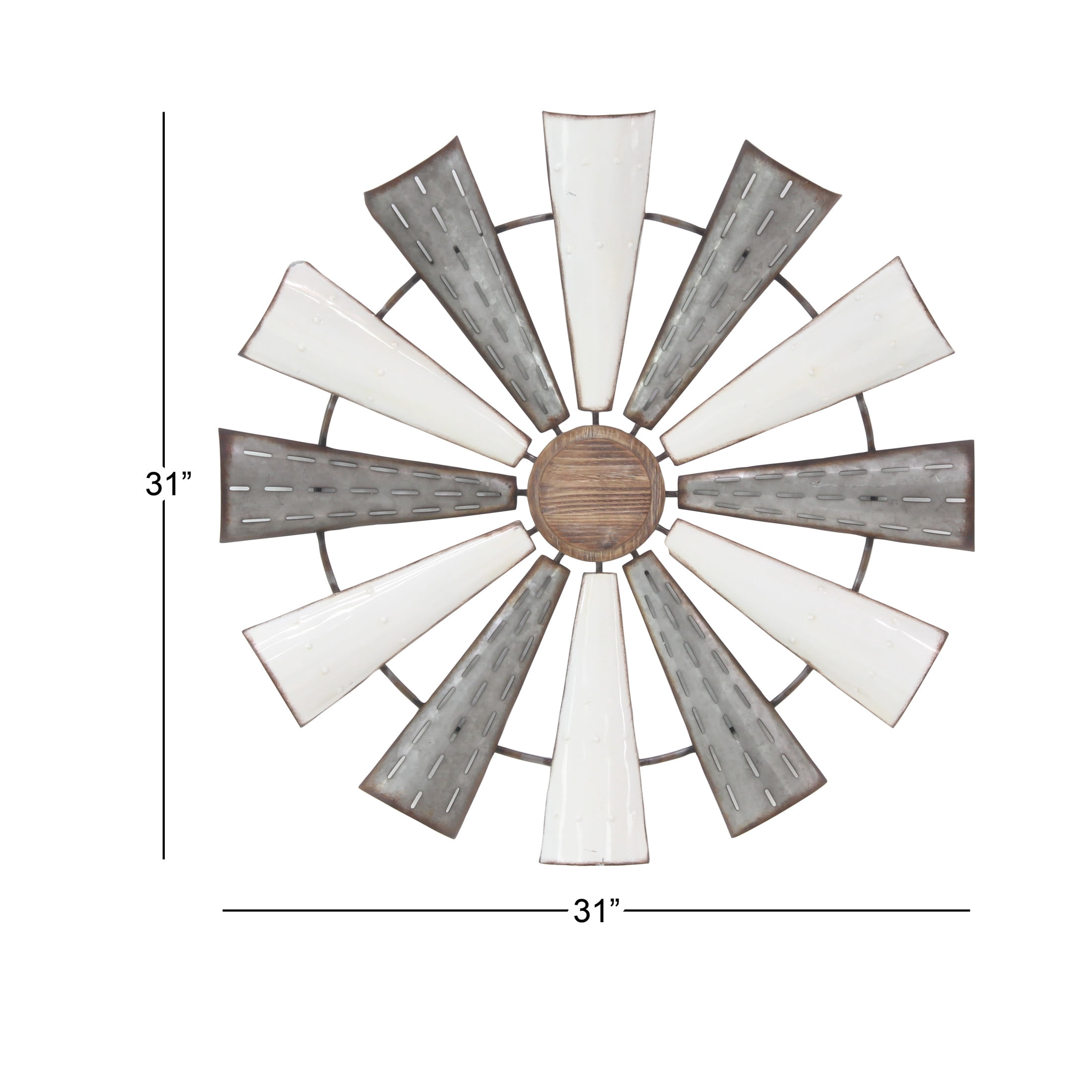 DecMode White Metal Windmill Wall Decor with Galvanized Metal Accents