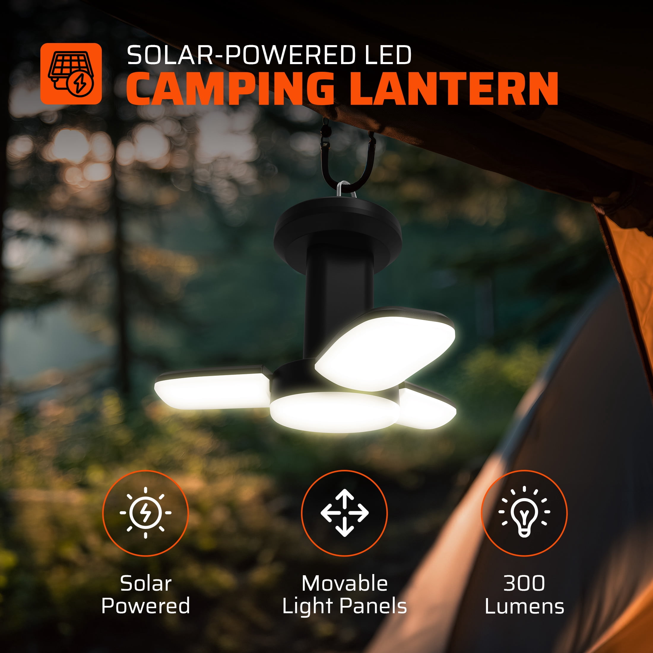Roamcraft™ Solar-Powered 300 Lumen LED Camping Lantern with Power Bank