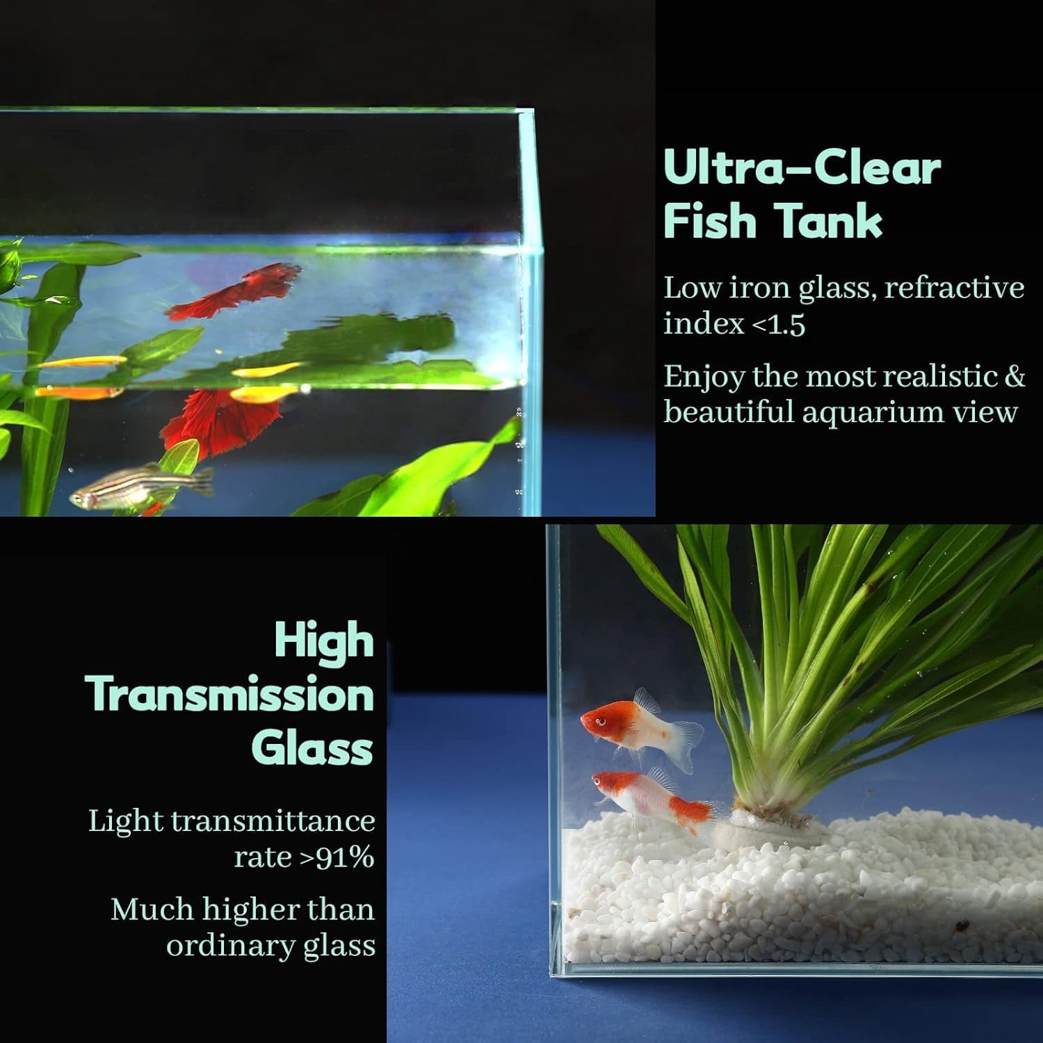 3 Gallon Ultra Clear Glass Aquarium, Rimless Low Iron Fish Tank for Betta/Nano/Goldfish/Snail/Shrimp with Fish Net & Cleaning Tools