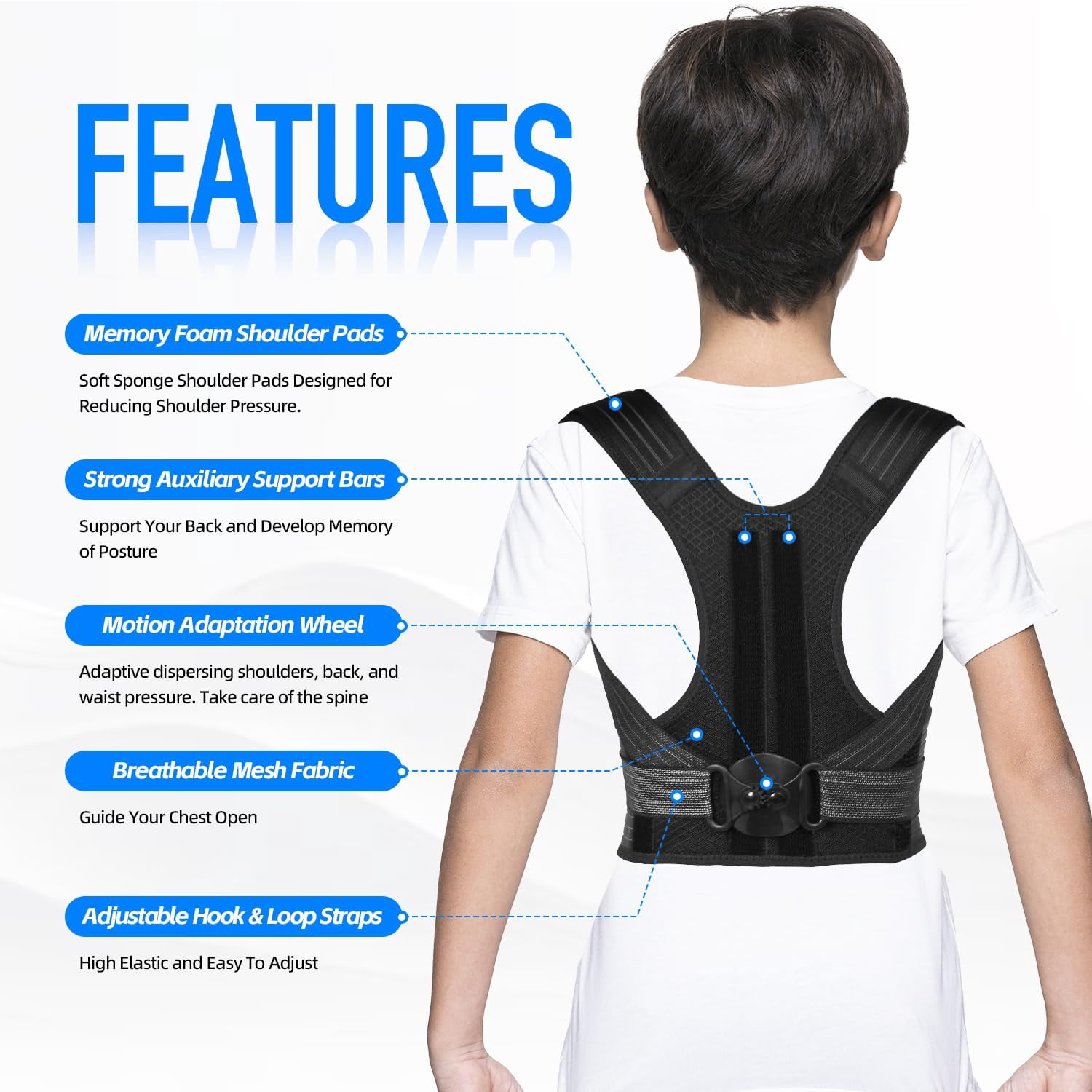 Back Brace Posture Corrector for Kids, Back Straightener Posture Corrector, Scoliosis and Hunchback Correction, Under Clothes Adjustable Upper Back Posture Brace for Teens, Spinal Supportor, Black, S