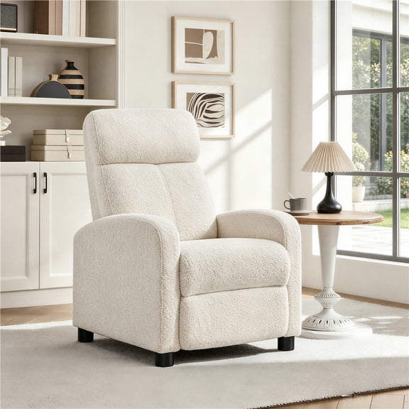 Yaheetech Upholstered Boucle Recliner Adjustable Reclining Chair w/ Pocket Spring, Ivory
