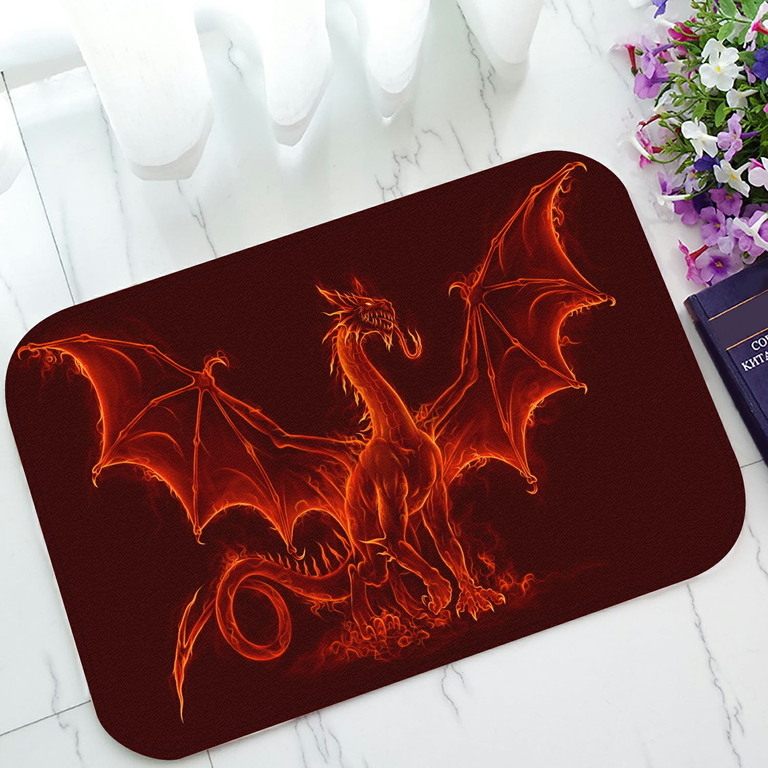 ECZJNT Fire Medieval Dragon Doormat Bath Mat Rug Entrance Rug